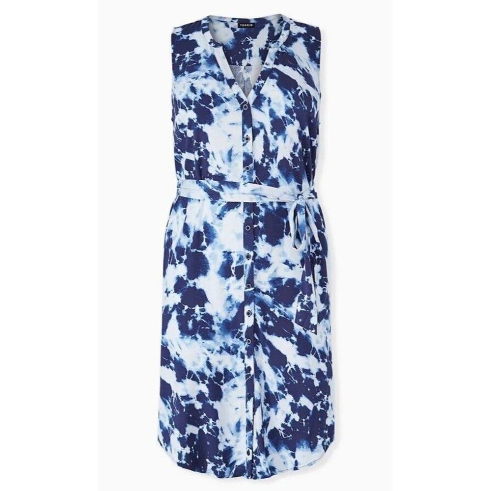 Torrid Womens Tie Dye Challis Shirt Dress Plus Size 1X Boho Hippie Festival Tie